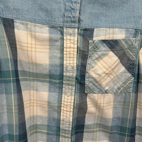 AE Mixed Denim Plaid Flannel Boyfriend Button Down Collar Shirt Women’s XS - Picture 8 of 11